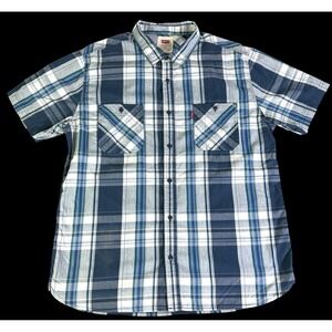 Levi's Shirt Mens Size XL Blue White Plaid‎ Button Up Short Sleeve Western